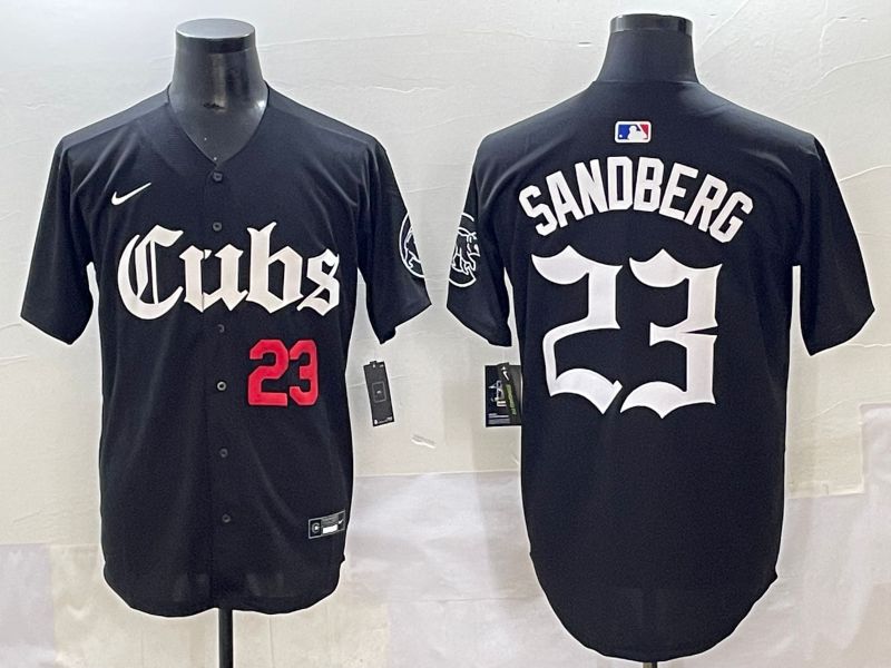 Men 2025 Chicago Cubs #23 Sandberg Black Five generations Joint Name Nike MLB Jersey style 2